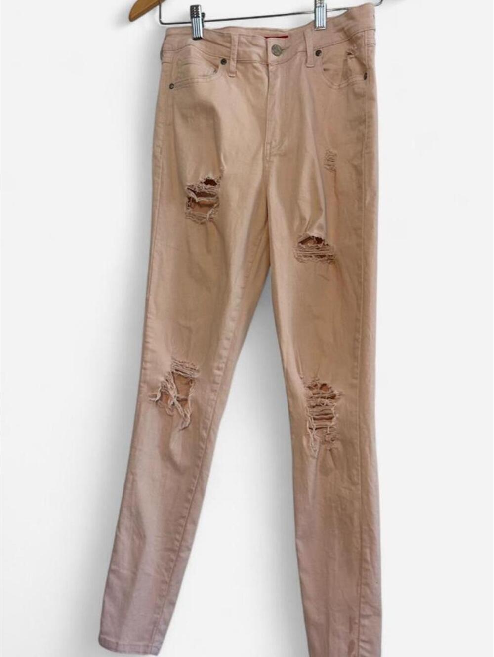 Guess Women's Distressed Skinny Jeans in Light Pink, Size 27